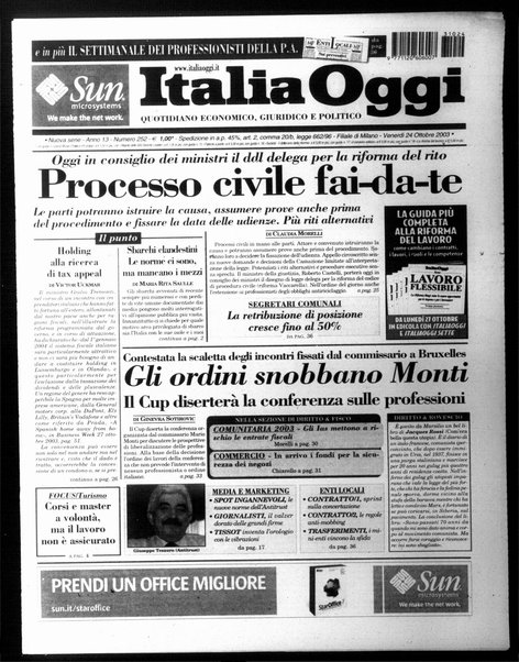 Italia oggi : quotidiano di economia finanza e politica